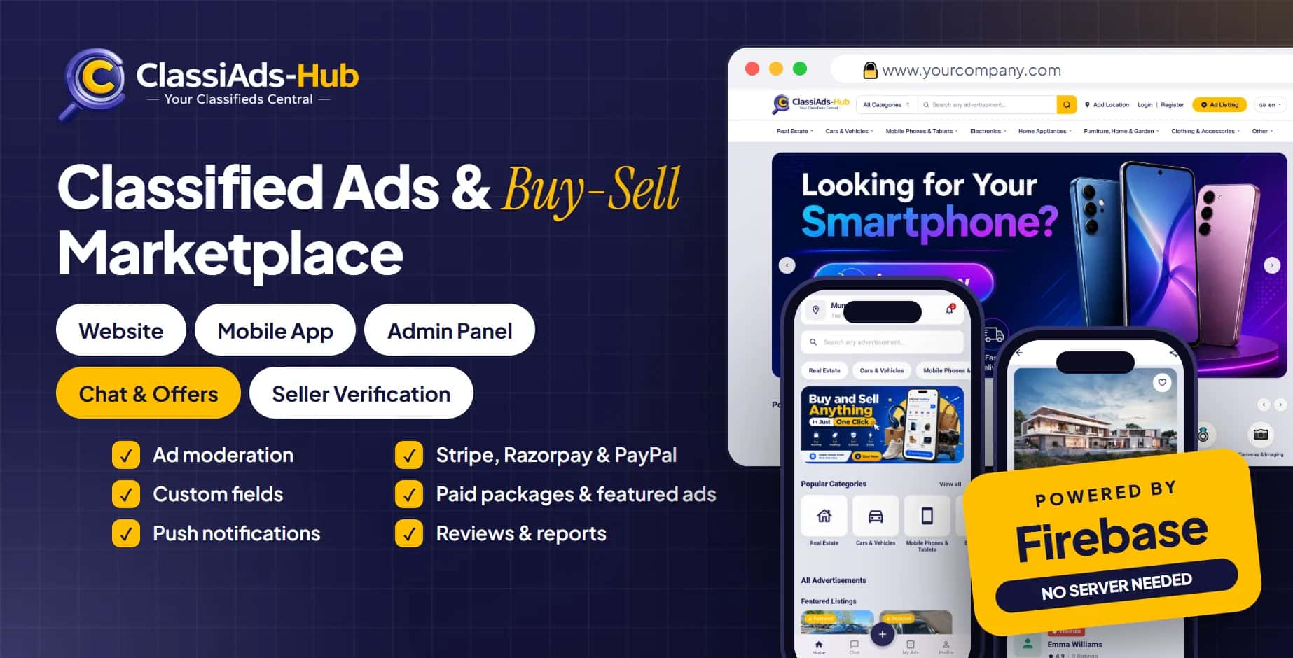 ClassiAds-Hub – Classified Ads & Buy-Sell Marketplace — Website, Mobile App & Admin Panel