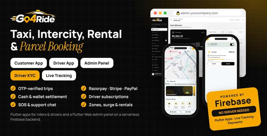 Go4Ride – Taxi, Intercity, Rental & Parcel Booking — Customer App, Driver App & Admin Panel