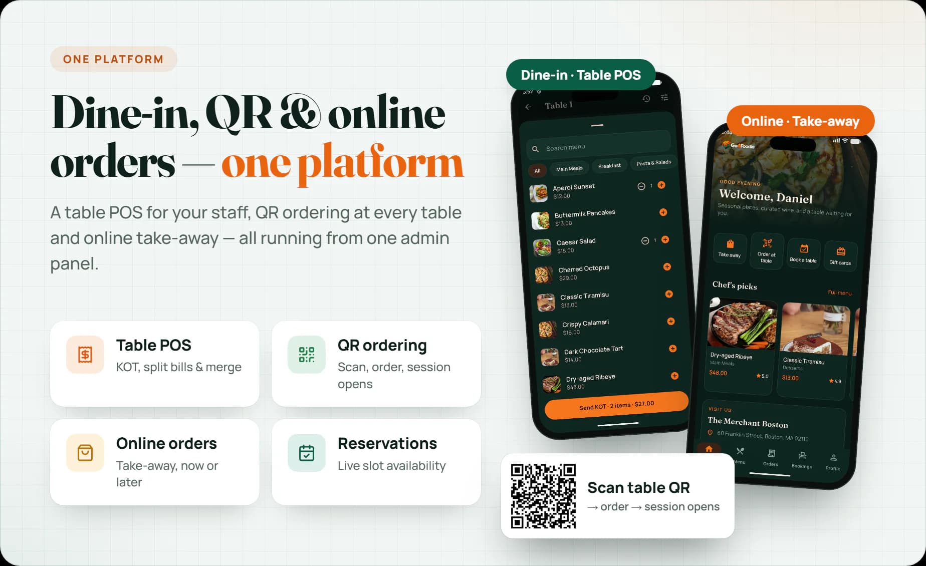 Go4Foodie runs dine-in POS, QR table ordering and online take-away on one platform