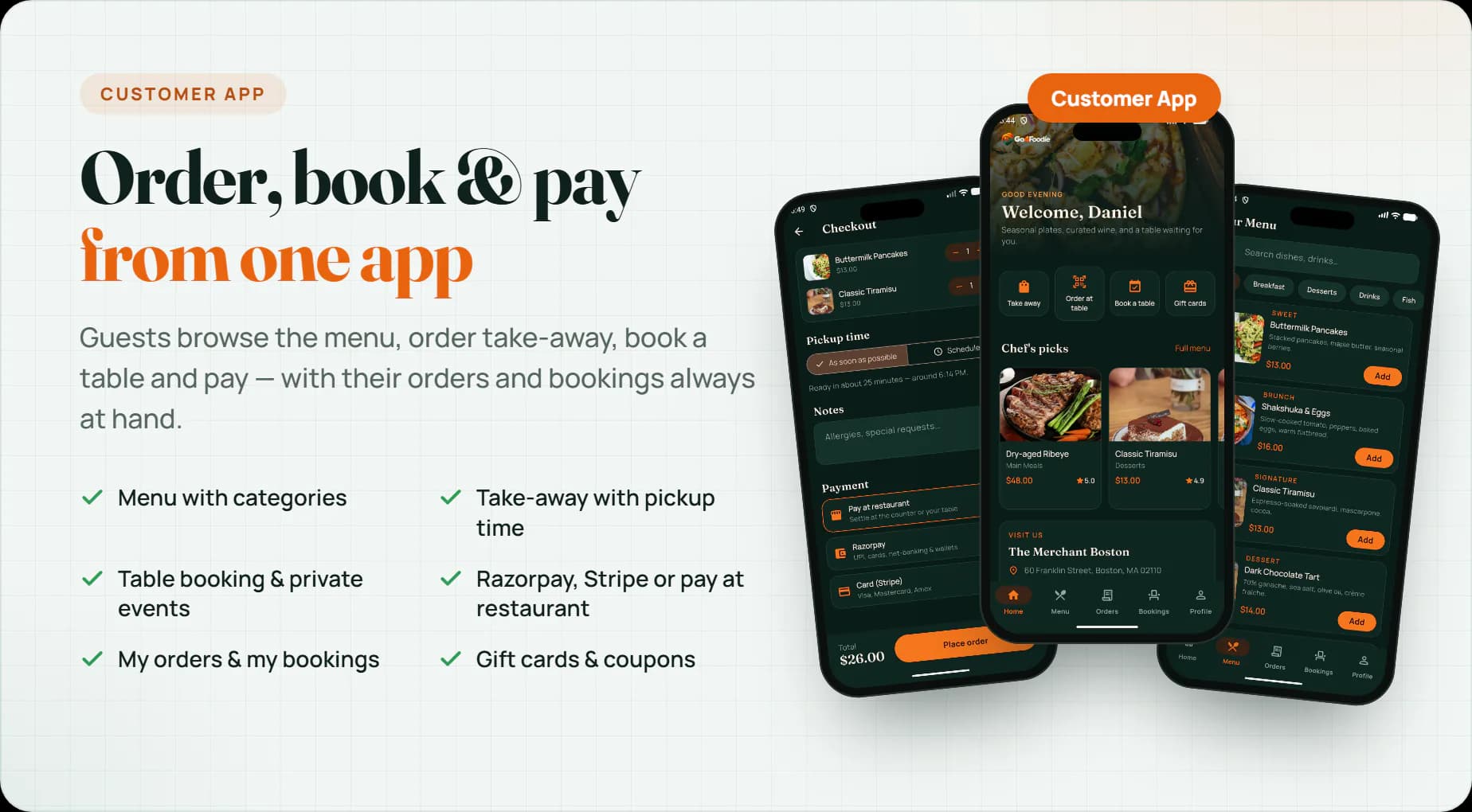 Go4Foodie Customer App: order, book a table, pay and track orders