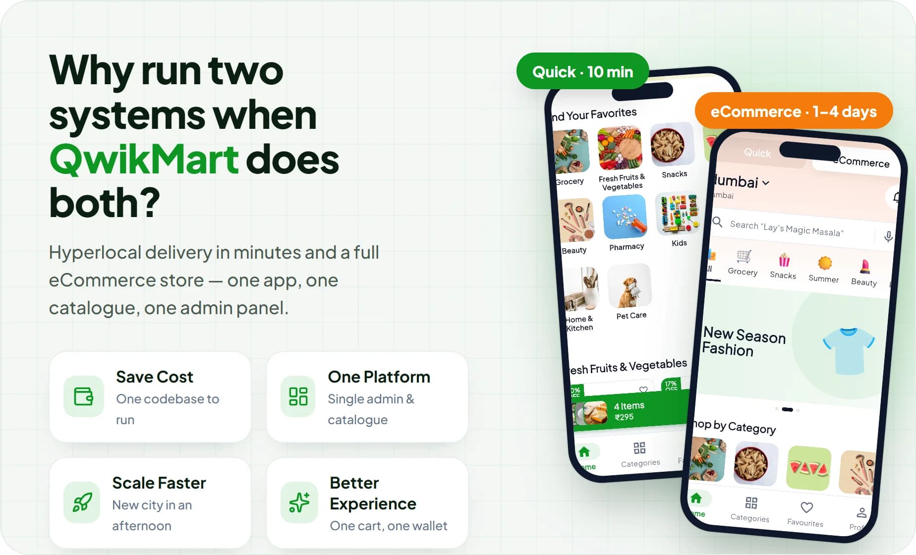 QwikMart runs hyperlocal quick commerce and eCommerce in one app with one catalogue and one admin panel