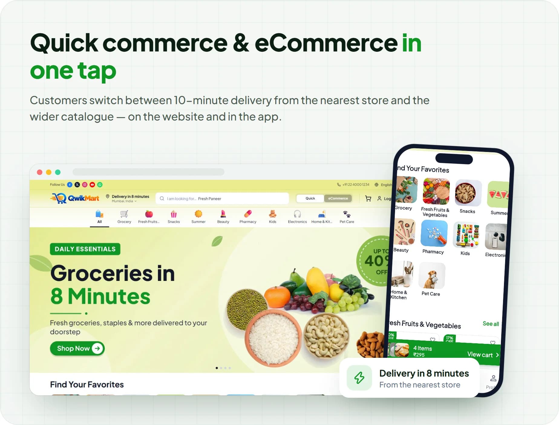 Quick commerce and eCommerce shopping on the QwikMart website and app