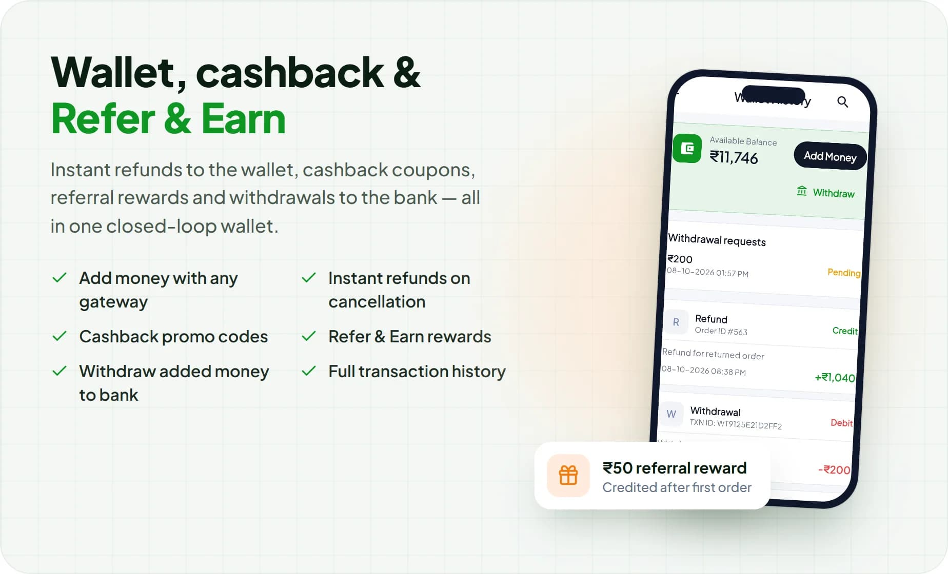 QwikMart wallet with instant refunds, cashback and Refer & Earn rewards