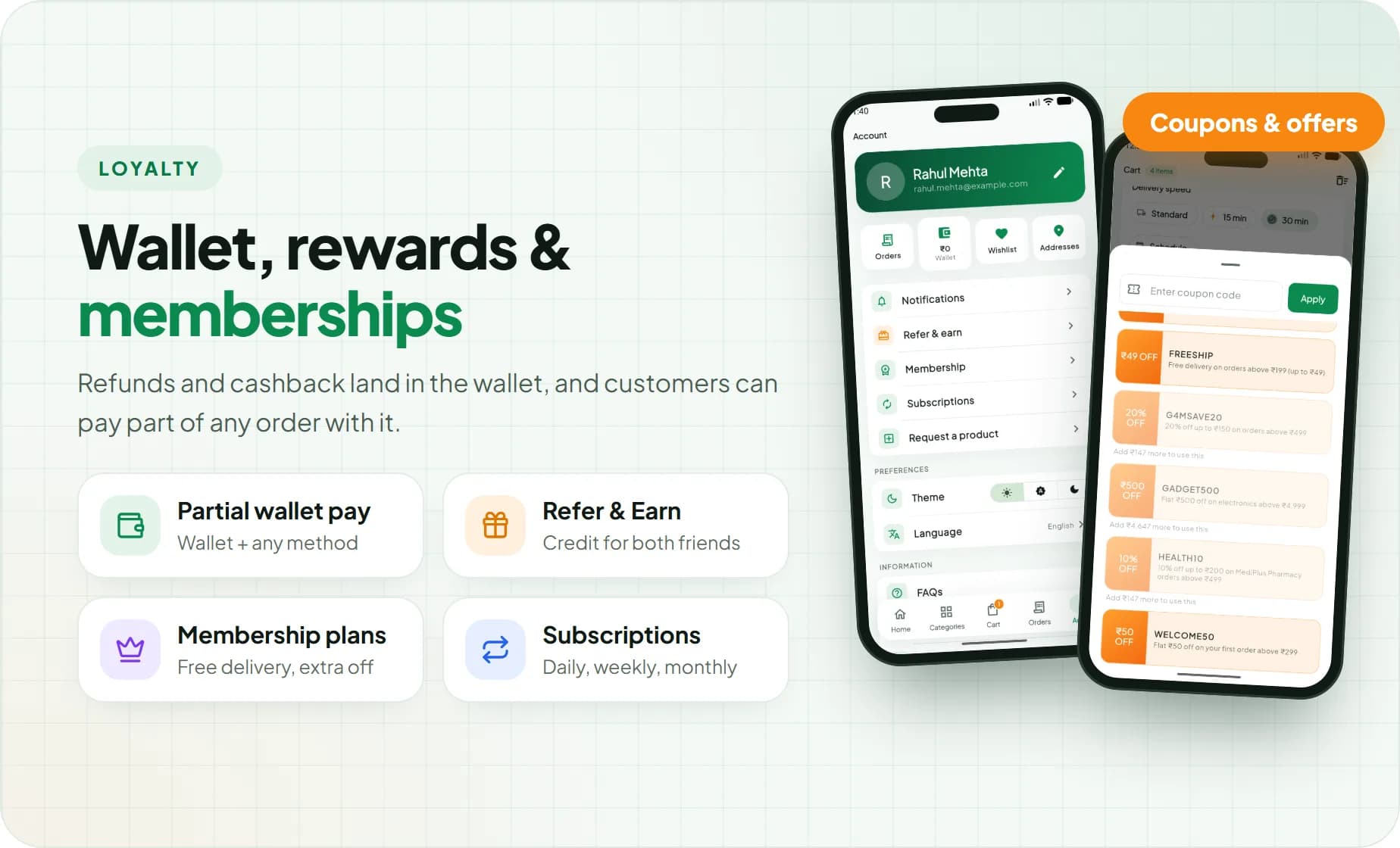 Go4Market wallet with partial payment, refunds, Refer & Earn, membership plans and subscriptions