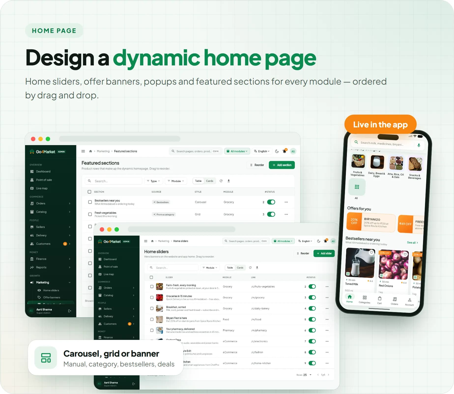 Home sliders, offer banners, popups and featured sections for a dynamic home page per module